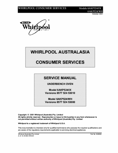 whirlpool 6AKP524-IX WH whirlpool 6AKP524-IX WH service manual